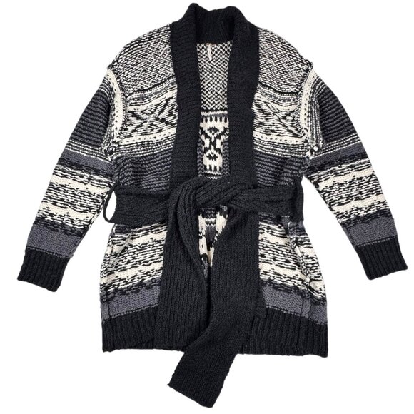 Free People Cozy Cabin CardiganSweater Sz S Black White Oversized Nordic - Picture 3 of 13